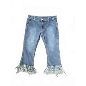 Hayden NEW Women's Cropped Blue Denim Jeans with Fringed Hem